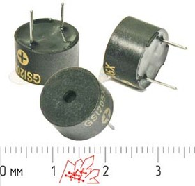 Зуммер магнитоэлектрический с генератором, размер 12x 8, напряжение 12В, частота 3.1кГц, контакты 2P7.6, марка GS1212X