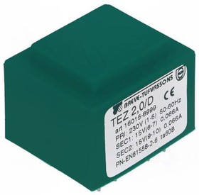 TEZ2/D230/15-15V, Трансформатор: залитый, 2ВА, 230ВAC, 15В, 15В, 66,6мА, 66,6мА, PCB